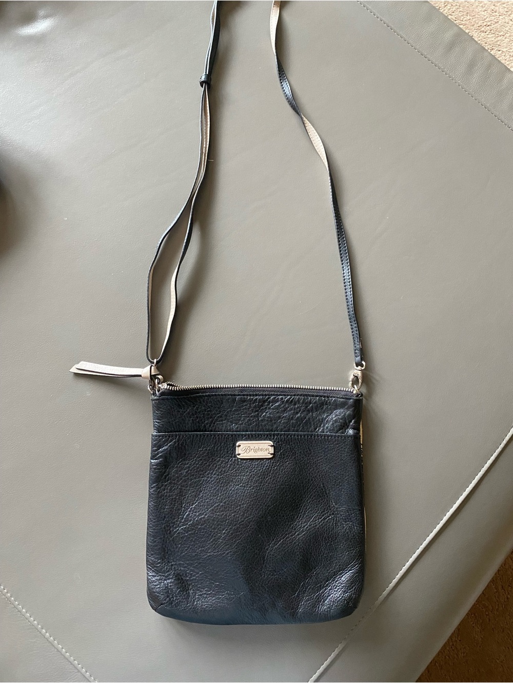Brighton Black Leather Crossbody with Silver Hardware